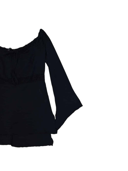 Benissimo Women's Long Sleeve Blouse with Lace Black - Black