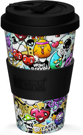 iDrink Urban Cană Bambus cu Capac Multicoloră 435ml
