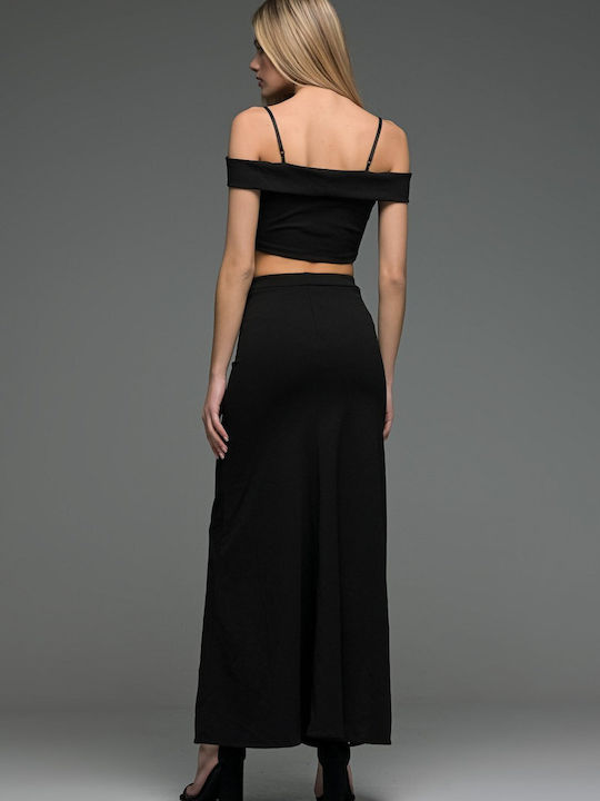 LikeMe Set with High Waist Maxi Skirt in Black color