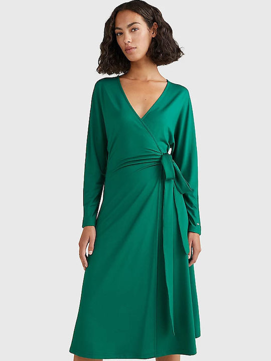 Midi Dress Long Sleeve Wrap Green