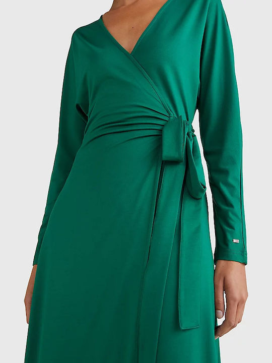 Midi Dress Long Sleeve Wrap Green