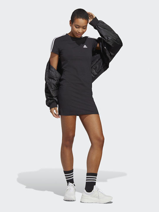 Essentials 3-Stripes Rochie De Vară Pentru Femei Mini Sport Tricou Mâneca Scurtă Neagră