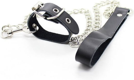 Dream Love Ohmama Restraint Leather Necklace & Metallic Chain Collar in Black Color