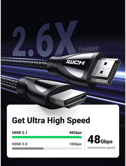 Ugreen HD140 HDMI 2.1 Ultra High Speed 48Gbps 4K 120Hz HDR VRR Braided HDMI Cable HDMI Male - HDMI Male 1m Black