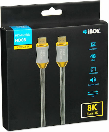 iBox HD08 HDMI 2.1 Ultra High Speed 48Gbps 4K 120Hz HDR VRR Cable HDMI male - HDMI male 2m Μαύρο