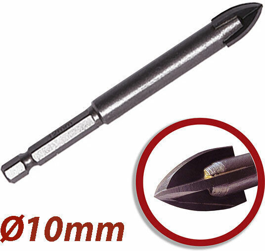 Harden Four-Cut Drill Carbide with Hexagonal Shank for Glass και Tiles 10mm