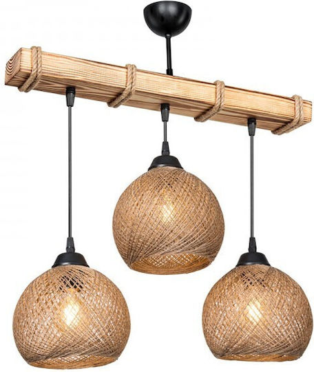 Pakketo PWL-1120 Pendant Light Beige Boho Rail with Socket E27 50x20x63cm
