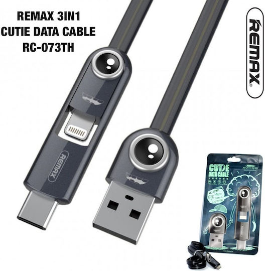 Remax Cutie RC-073th Flach USB zu Blitzschlag / Typ-C,TC-TC Kabel 2.1A Schwarz 1m