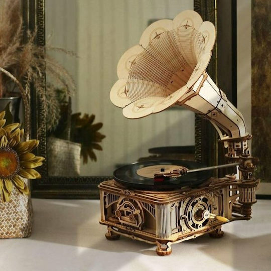 Robotime Wooden Construction Toy Classical Gramophone Electric Classical Gramophone Wind-up for Children 14+ years old+ Years