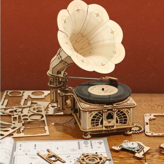 Robotime Wooden Construction Toy Classical Gramophone Electric Classical Gramophone Wind-up for Children 14+ years old+ Years