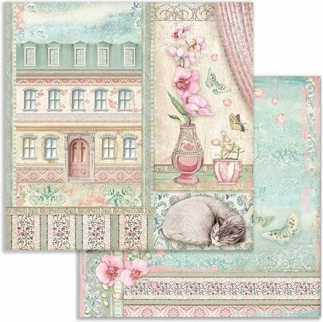 Stamperia Orchids and Cats Scrapbooking Leaves Double Sided 190gr/m² 10 Sheets 10pcs