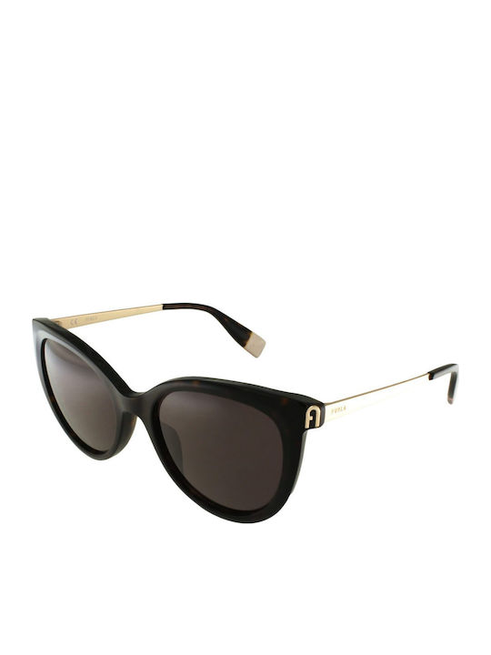Furla Women's Sunglasses with Black Tartaruga Horn-Rimmed Frame and Brown Lenses SFU508 0722