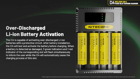 NiteCore Ci4 USB Charger 4 Batteries Li-ion Size AA/AAA/D/18650/16340/26650/14500