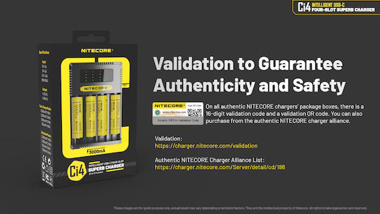 NiteCore Ci4 USB Charger 4 Batteries Li-ion Size AA/AAA/D/18650/16340/26650/14500