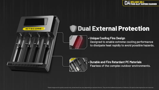NiteCore Ci4 USB Charger 4 Batteries Li-ion Size AA/AAA/D/18650/16340/26650/14500