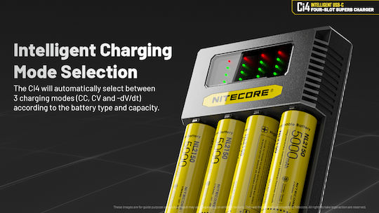 NiteCore Ci4 USB Charger 4 Batteries Li-ion Size AA/AAA/D/18650/16340/26650/14500
