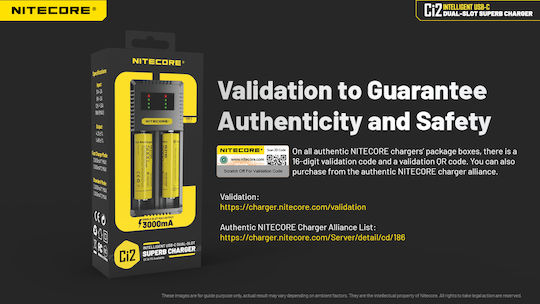 NiteCore Ci2 USB Φορτιστής 2 Μπαταριών Li-ion Μεγέθους AA/AAA/D/18650/16340