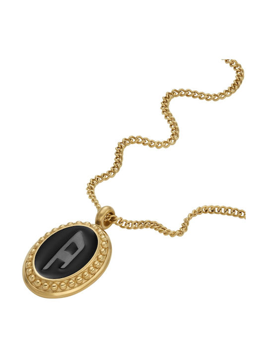 Diesel Necklace Made of Gold Plated Steel Black