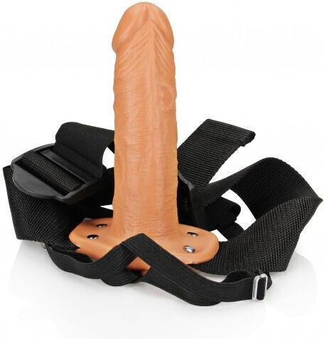 Shots Real Rock Hollow Harness με Dildo 18.5cm σε Καφέ Χρώμα