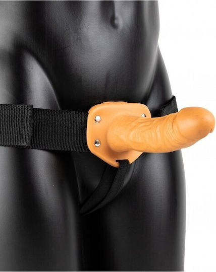 Shots Real Rock Hollow Harness με Dildo 18.5cm σε Καφέ Χρώμα