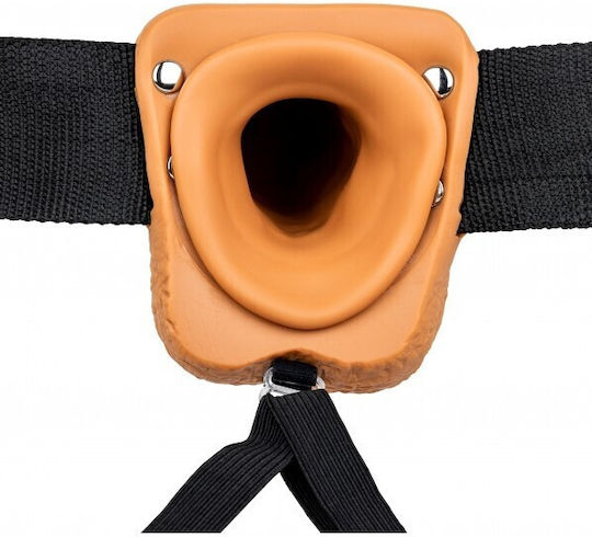 Shots Real Rock Hollow With Balls Gurtzeug mit Dildo 27cm und Vibration in Braun Farbe