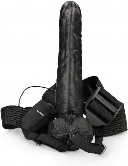 Shots Real Rock Hollow With Balls Harness with Dildo 27cm and Vibration in Black Color