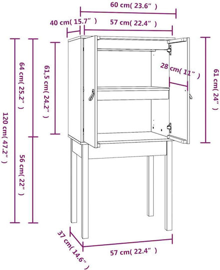 vidaXL Wohnzimmer Vitrine aus Massivholz Schwarz 60x40x120cm