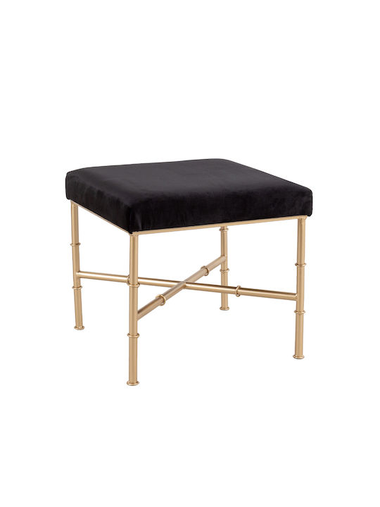 Stool For Living Room Upholstered with Velvet Victor Black 47x47x43cm