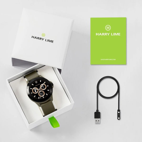 Harry Lime Aluminium 44mm Smartwatch with Heart Rate Monitor (Black / Khaki Silicone)