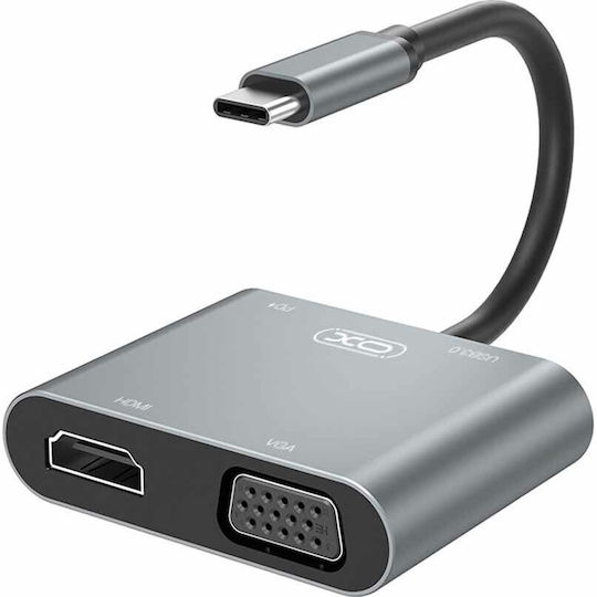 XO HUB001 Converter USB-C male to HDMI / VGA female Gray 1pcs