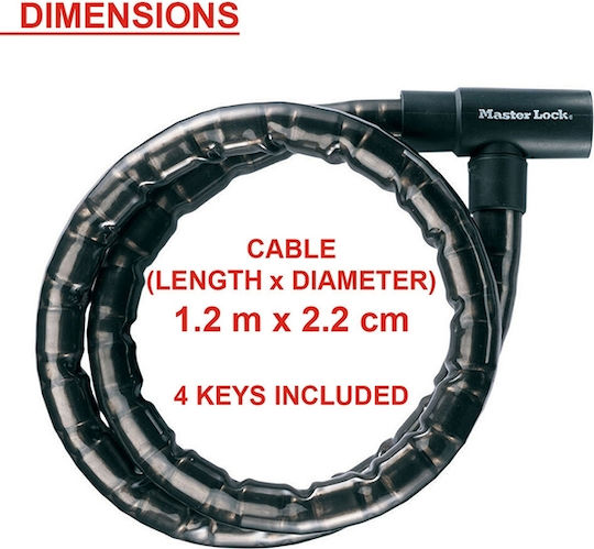 Master Lock Αντικλεπτική Αλυσίδα Μοτοσυκλέτας με Κλειδαριά και Μήκος 120εκ. Μαύρο Χρώμα
