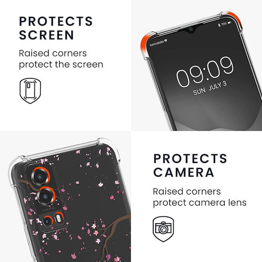KWmobile Cherry Blossoms Back Cover Silicone with Strap Dark Brown / Transparent (Vivo Y72 5G)