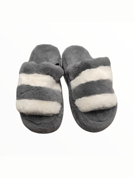 WOMEN'S FURRY OPEN SLIPPERS GREY