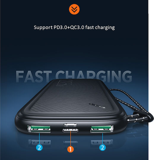 Usams PB56 Power Bank 10000mAh 22.5W with 2 USB-A Ports Power Delivery / Quick Charge 3.0 Black