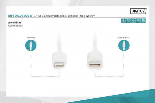 Digitus USB 2.0 Cable USB-C male - Lightning Λευκό 2m (DB-600109-020-W)