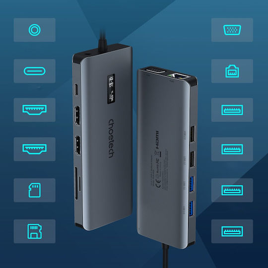 Choetech USB-C Docking Station with HDMI 4K Ethernet Gray (HUB-M26)