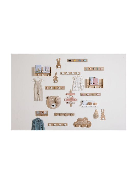 Atmosphera Wooden Kids Wall Hanger with Hooks Unicorn Beige 55x6x10cm