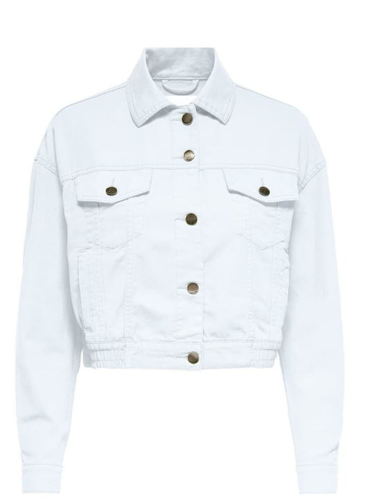Women's Short Jean Jacket for Spring or Autumn White