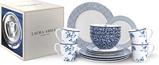 Laura Ashley Blueprint Blue Porcelain Dinnerware Set 16pcs