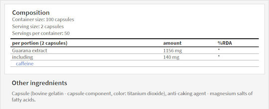 Hitec Nutrition Power Guarana Spezielles Nahrungsergänzungsmittel 100 Mützen
