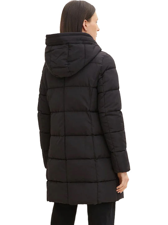 Lang Damen Puffer Jacke für Winter Schwarz