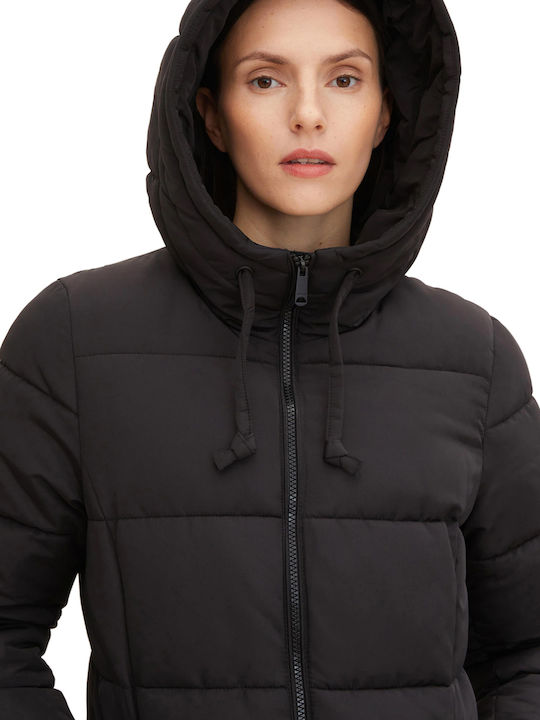 Lang Damen Puffer Jacke für Winter Schwarz