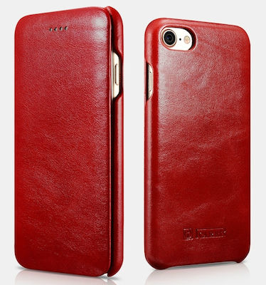 iCarer Vintage Curved Edge Synthetic Leather Book Red (iPhone SE 2022/2020/8/7)
