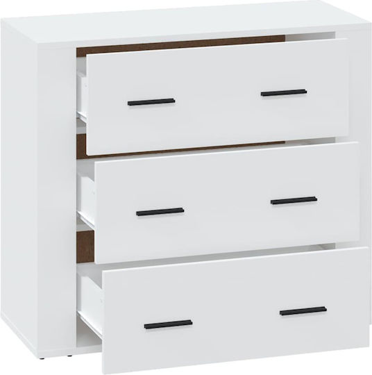 Wooden Chest of Drawers with 3 Drawers White 80x33x70cm