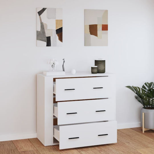 Wooden Chest of Drawers with 3 Drawers White 80x33x70cm