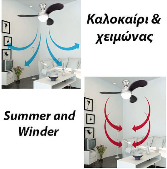Eurolamp Ceiling Fan 120cm with Light Fixture Silver