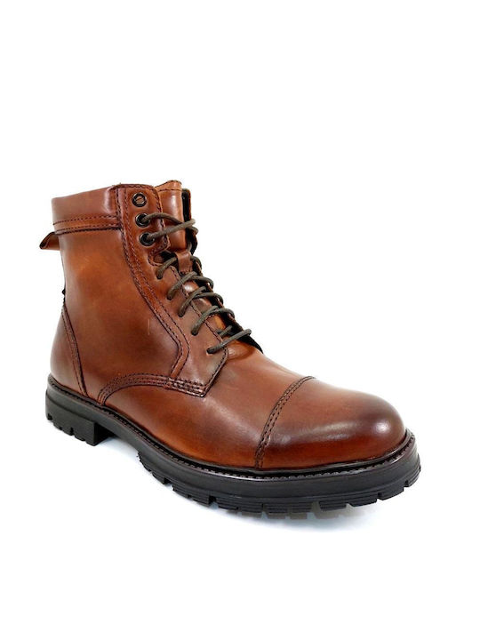 Freemood Men's Leather Military Boots Tabac Brown