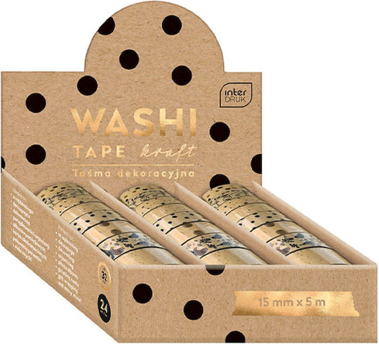 interDRUK Adhesive Decoration Tape Kraft Washi 1pcs Tape 15mmx5m