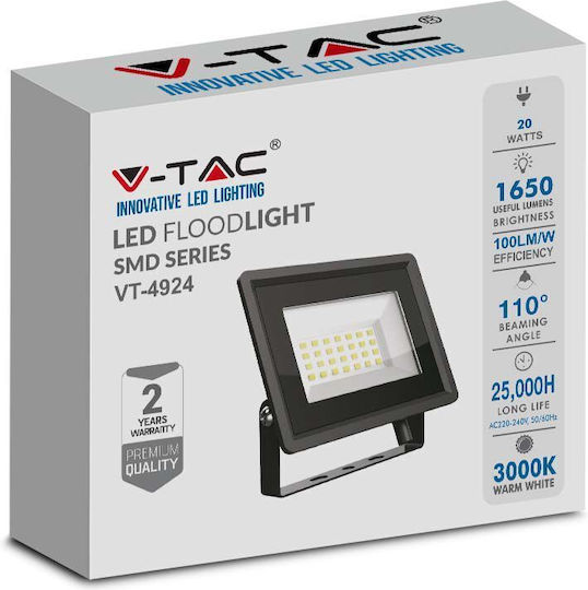 V-TAC Waterproof LED Floodlight 20W Natural White 4000K IP65