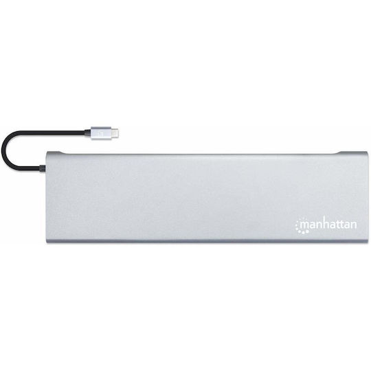 Manhattan USB-C Docking Station με HDMI/DisplayPort 4K PD Ethernet Ασημί (130578)